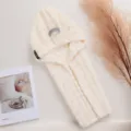 Serviette de cheveux à capuche absorbante épaissie pour femmes bonnet séchage rapide - 28x77cm (Agrandie) / Blanc cassé (polaire bulle)