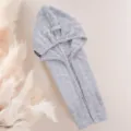 Bonnet de séchage de cheveux style français, serviette absorbante et séchage rapide pour femmes. - 28x77cm (Agrandie) / Gris clair (polaire bulle)