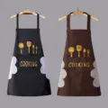 Waterproof kitchen apron with pockets and hand-wipe towel, durable cooking bib for home use. - 2 Pieces Wipe Hand Style / Black and Brown