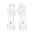 Witte rubberen huishoudelijke schoonmaakhandschoenen hoofddisplay paar met flamingo print. - S / Flamingo