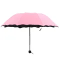 Paraguas plegable rosa con borde festoneado y forro anti-UV negro para días soleados y lluviosos - Rosa (con revestimiento negro)
