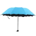 Parasol pliable à bordure feuille de lotus avec protection UV et revêtement noir pour pluie et soleil. - Bleu (avec revêtement noir)