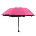 Parapluie rose avec revêtement UV noir, ombrelle à bord festonné pour le soleil ou la pluie. - Rose fuchsia (avec revêtement noir)
