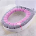 Funda de asiento de inodoro de punto grueso, esterilla comoda rosa y gris lavable. - Estilo de Asa de Transporte / Rosa