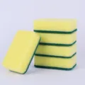 Kitchen cleaning sponge scrubber dual-sided heavy duty scouring pad for dishwashing - 10x7x3cm / Yellow-Green