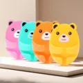 Cute cartoon bear plug hook wall mount, punch free adhesive socket holder for home kitchen. - 4-Color Mixed