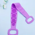 Silicone bath body scrubber long back brush strap with soft handles for shower massage - Purple