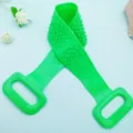 Green silicone back scrubber with dual handles and massage particles for daily bath variant. - Green
