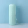 Portable travel plastic toothbrush cup striped wash cup container with lanyard mint green - Green