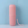 Portable travel plastic toothbrush cup striped storage wash cup for outdoor daily use - Pink