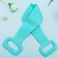 Silicone back scrubber for shower with dual handles and soft massage bristles in blue color. - Blue