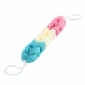 Large exfoliating back scrubber mesh bath sponge strap pink white blue soft body wash shower - Pink Beige Green