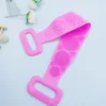 Pink silicone bath back scrubber, long body massage shower brush with dual handles for daily use. - Pink