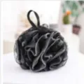 Large mesh bath sponge with hanging loop for daily shower exfoliating and body cleaning. - Black