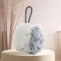 Grand eponge de douche bicolore filet boule de bain avec attache gris blanc variante - S / Gris + beige