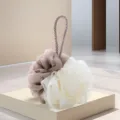 Eponge de douche en filet bicolore avec corde de suspension, fleur de douche douce corps. - S / Abricot + beige