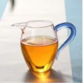 Pichet a thé en verre resistant a la chaleur avec poignée bleue tasse transparente elegante - Poignée Bleue