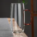 Transparant glazen waterkopje met amberkleurige handgreep hittebestendige borosilicaatmug - 350ml / Rood