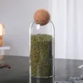 Transparant glazen keuken opbergdoos met rond kurken deksel voor thee en granen - 1200ml
