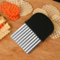 Stainless steel crinkle cutter with black handle for wavy potato chips and vegetable slicing kitchen tool - Regular Wave Knife / OPP Bag
