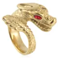 Vintage gold dragon ring for men punk style stainless steel winged serpent jewelry - Size 7 / Gold (Red Eyes)