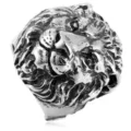 Vintage stainless steel lion head ring detail, bold retro animal biker jewelry for men. - Size 7 / Silver