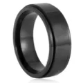 Schwarzer Titanstahl Spinner Ring Detail, minimalistischer Antistress Ring fuer Damen. - Größe 7 / Schwarz