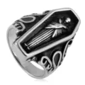 Vintage stainless steel coffin skeleton ring gothic punk jewelry for men and women edgy style - Size 7 / Steel
