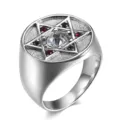 Herren Siegelring aus Titanstahl mit Hexagramm Stern Zirkonia und farbigen Strasssteinen - Größe 7 / Stahlfarben