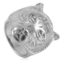 Men's titanium steel tiger head ring, detailed carved fierce animal band for cool guys. - Size 8 / Silver
