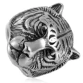 Detailed shot of retro punk stainless steel tiger head ring for men bold biker jewelry - Size 8 / Vintage Steel Silver