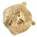 Detailed closeup view of the bold gold tiger head ring design in solid titanium steel. - Size 8 / Gold