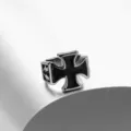 Titanium steel iron cross men ring, gothic biker black enamel punk statement jewelry - Size 7 / Steel