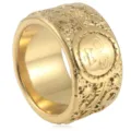 Vintage Gold Titanstahl Ring für Herren mit aufwendiger Sonne, Mond und Sternen Gravur. - Größe 7 / Gold