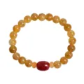 Retro chinesischer Stil farbiges rissiges Kristall Perlen Armband fur Damen und Herren - Gelber Crackle-Stein Rote Perle Stil (B1654)
