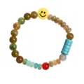 Bunte rissige Perlen Armband mit gelbem Smiley Gesicht im Vintage Stil Schmuck Variante. - Bunter Crackle-Stein Smiley-Gesicht Stil (B1655)