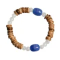 Chinesischer Vintage Perlenarmband mit Holz, weißem Kristall und blauen Rissstein Perlen. - Holzspan Kristall Blaue Perle Stil (B1657)