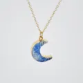 Blauer Achat Mondsichel Anhänger Halskette mit Goldkette für Damen Mode Schmuck. - Blauer Halbmond-Cluster-Stil (N2550)