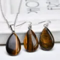 Natural tiger eye stone teardrop necklace earrings set fashion jewelry accessories - Tiger's Eye