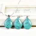 Turquoise Teardrop Necklace Earrings Set Vintage Silver Plated Jewelry Gift for Women - Blue Turquoise