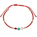 Bracciale con cordino rosso intrecciato a mano con perline Miyuki, turchese, perla e oro. - Rosso