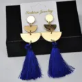 Orecchini pendenti blu con nappe geometrici dorati per donna gioielli alla moda eleganti top - Stile Nappa Geometrica Multistrato (E1743) / Blu (E1743)