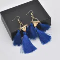 Orecchini pendenti con nappe blu catena lunga triangolo oro gioielli moda variante SKU - Stile Nappa Triangolare Geometrica (E1744) / Blu (E1744)