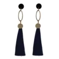 Lunghi orecchini con nappa blu marino donna moda pendenti gioielli accessori eleganti - Blu Inchiostro (E1786)