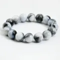 Braccialetto di perle in pietra marmorizzata nera e bianca da donna gioielli elastici 12mm - Sfera da 12mm / Grigio Nebbia