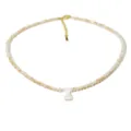 Collana Girocollo con Lettera I in Madreperla Perline di Cristallo Champagne Donna - Stile I