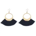 Orecchini lunghi con nappa blu scuro e cerchi in metallo dorato, eleganti gioielli da donna. - Blu Inchiostro (E1828)