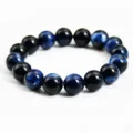 Bracciale elasticizzato con perline in occhio di tigre blu donna moda regalo 12mm - Sfera da 12mm / Blu navy