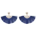 Orecchini pendenti nappe blu con perni dorati, elegante design a ventaglio lungo per la moda donna. - Blu Inchiostro (E1830)