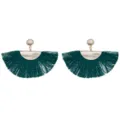 Orecchini a nappina verde scuro a ventaglio, eleganti orecchini pendenti dorati da donna. - Verde (E1830)